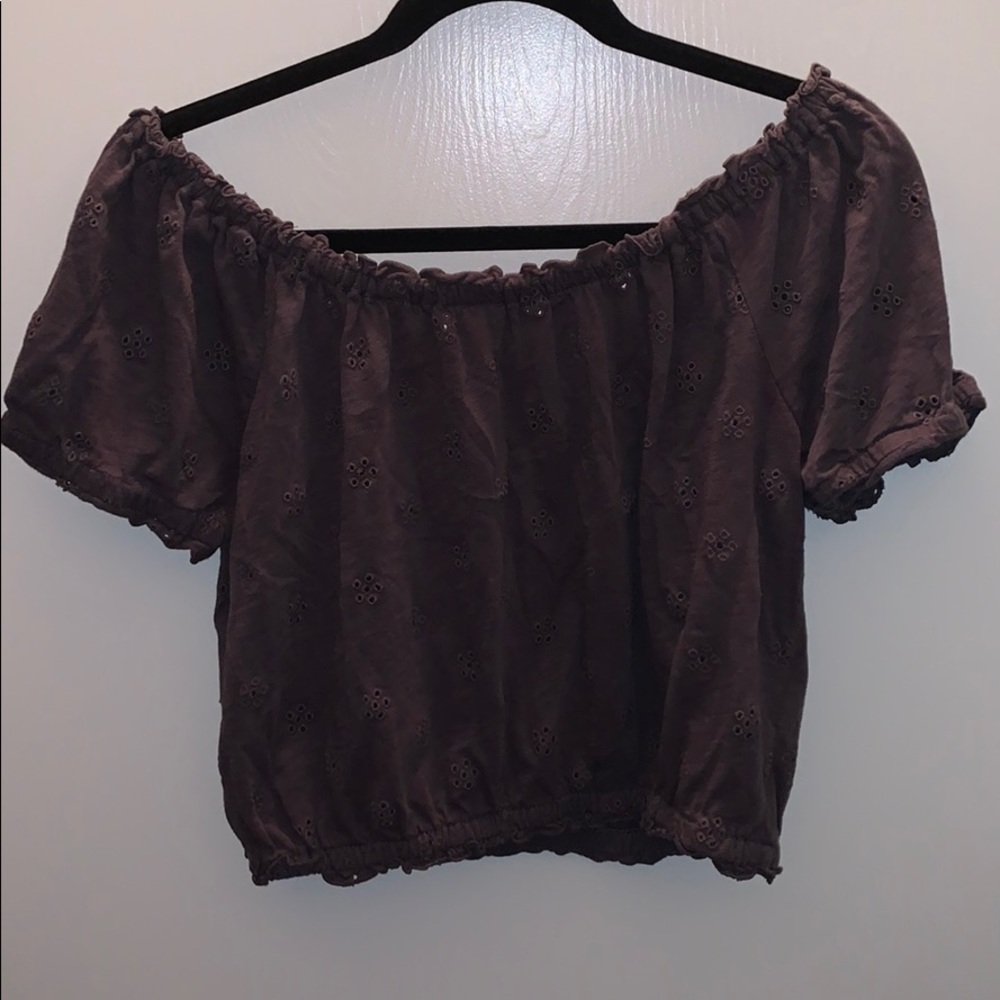 Gray Off the Shoulder Cropped Blouse